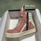 PENDRA Pink Geobasket Pink Horsehair Leather High-Top Zip Platform Ankle Boots