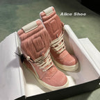PENDRA Pink Geobasket Pink Horsehair Leather High-Top Zip Platform Ankle Boots
