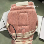 PENDRA Pink Geobasket Pink Horsehair Leather High-Top Zip Platform Ankle Boots