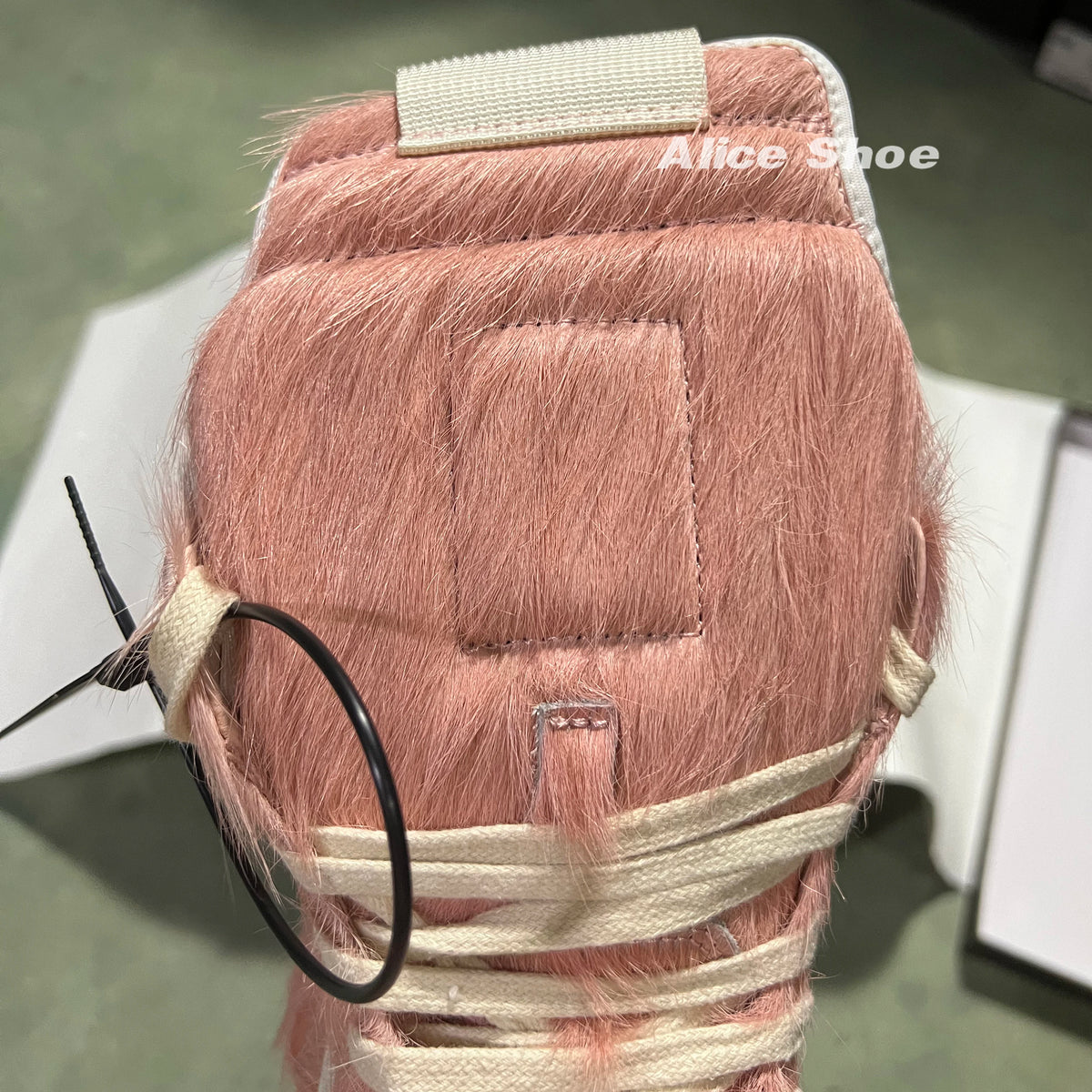 PENDRA Pink Geobasket Pink Horsehair Leather High-Top Zip Platform Ankle Boots