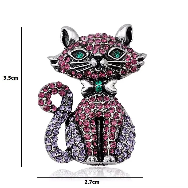 Wuli&baby Full Rhinestone Cat Brooches For Women Lovely Cat Pet Animal Party Causal Brooch Pins Gifts