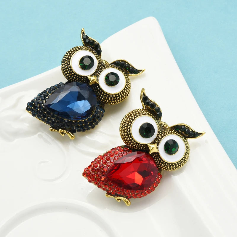 PENDRA Crystal Big Eyes Owl Brooch