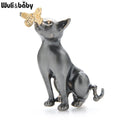 PENDRA Enamel Gray Cat Kissing Butterfly Classic Brooch