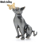 PENDRA Enamel Gray Cat Kissing Butterfly Classic Brooch