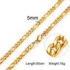 Figaro Necklace Men,Stainless Steel Curb Chain, Man Necklace, 5 to 8mm Link Chain