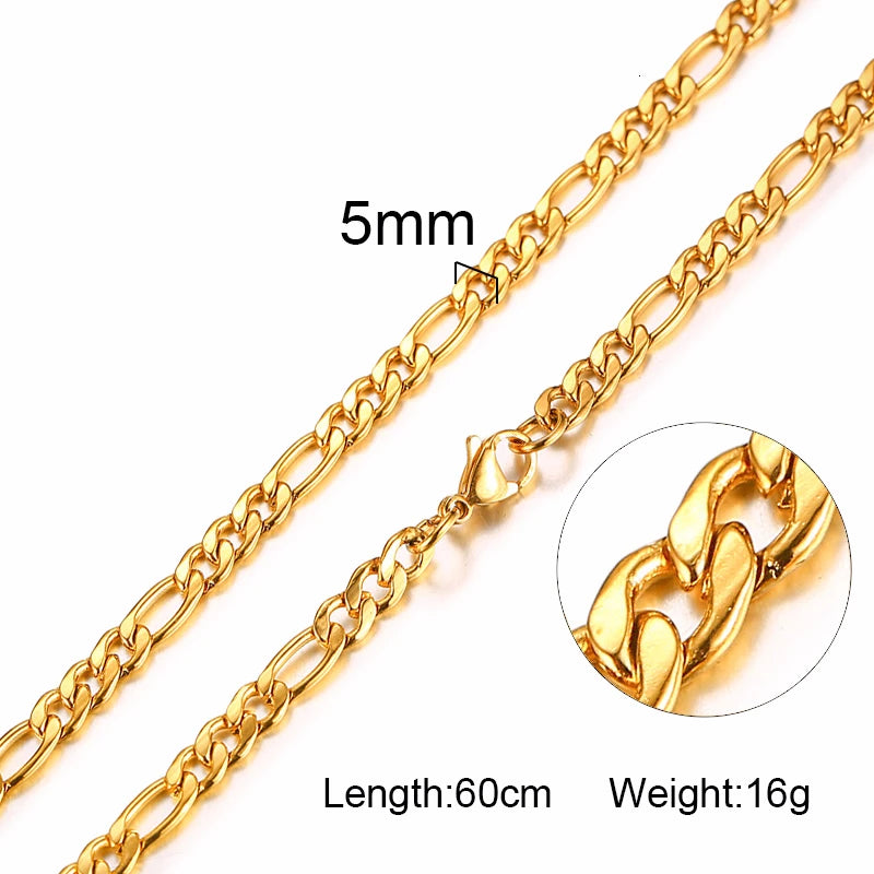 Figaro Necklace Men,Stainless Steel Curb Chain, Man Necklace, 5 to 8mm Link Chain