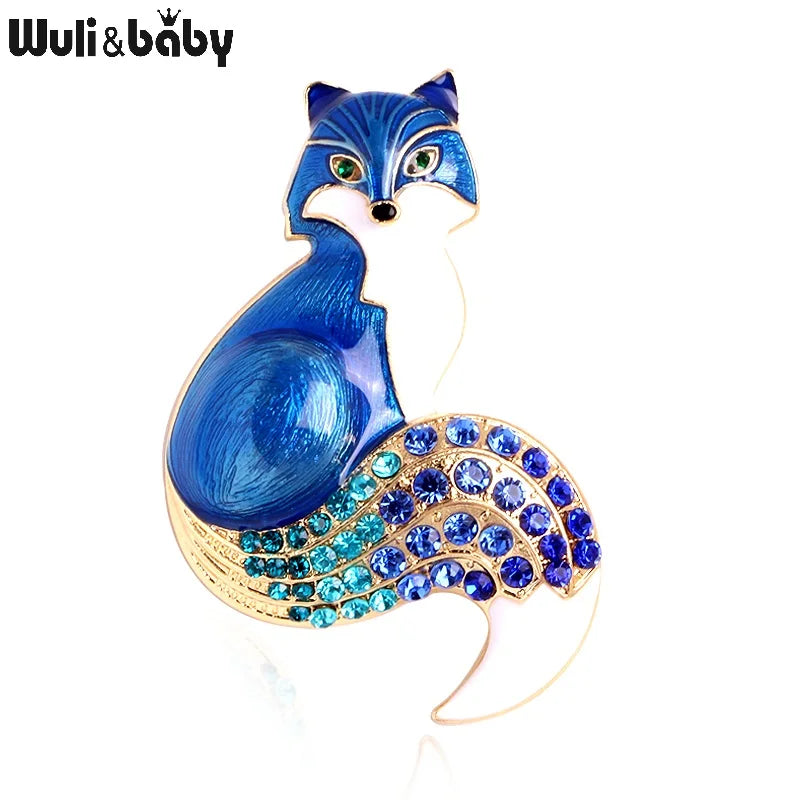 PENDRA Rhinestone Tail Fox Enamel Brooch