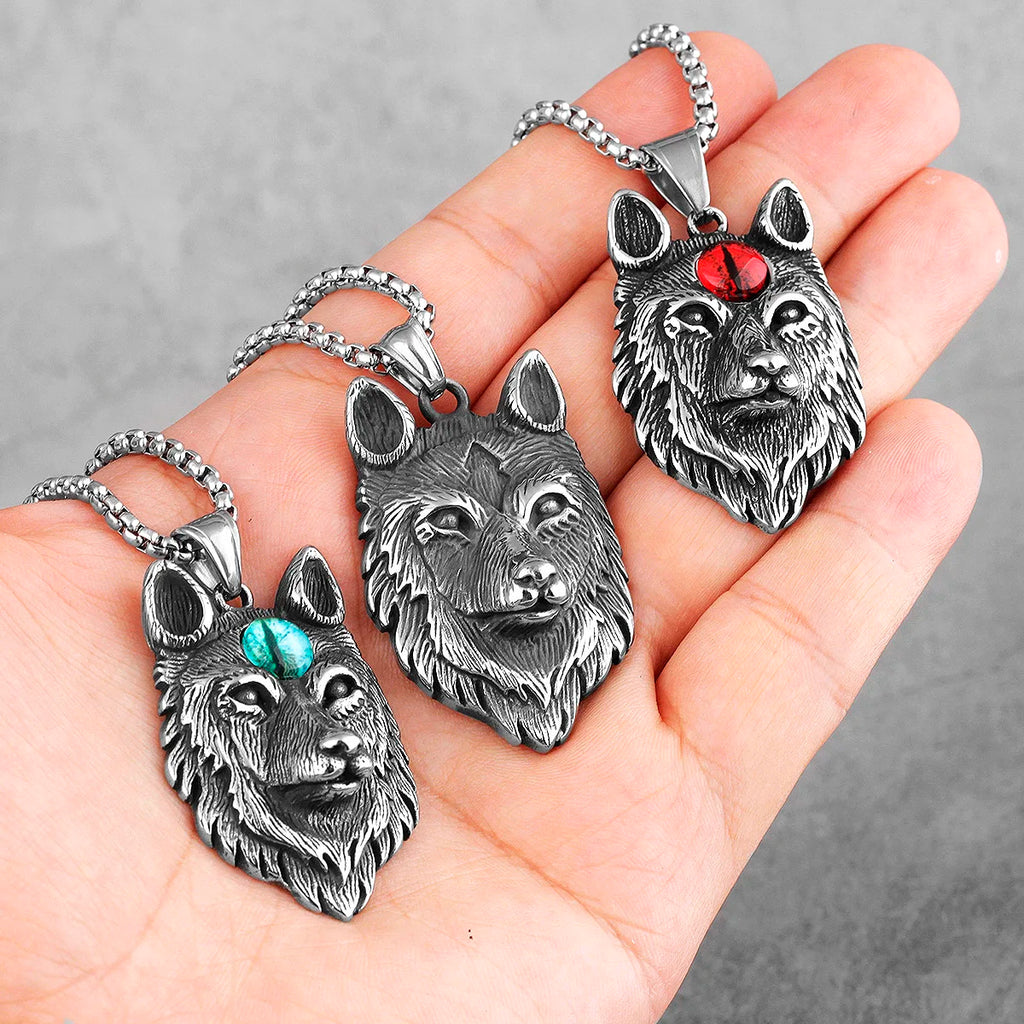 Animal Wolf Red Blue Eye Stainless Steel Men Necklaces Pendants Chain Cool for Boyfriend Male Jewelry Creativity Gift Wholesale