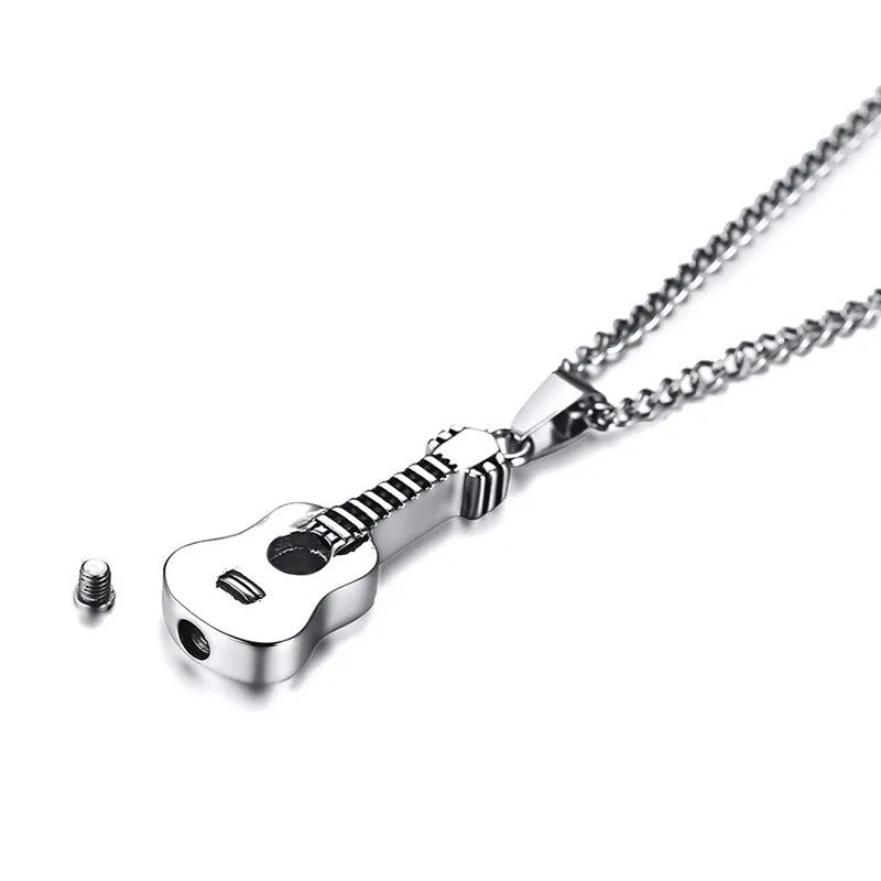 Guitar Pendant Necklace for Men Stainless Steel Ashes Memorial Unisex Jewelry