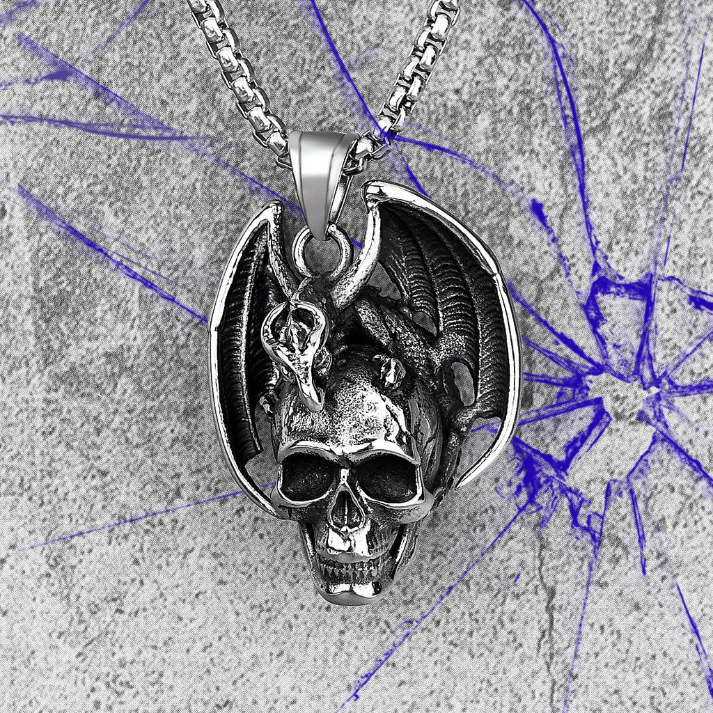 PENDRA Demon Dragon Skull Steel Necklace
