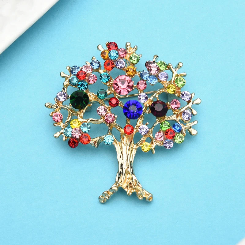 PENDRA Noel Multicolor Rhinestone Christmas Tree Brooch