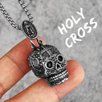 PENDRA Steampunk Cross Skull Steel Necklace