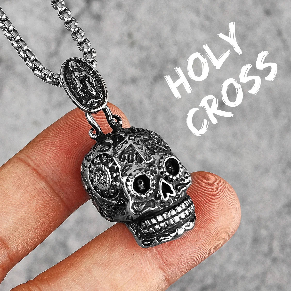 PENDRA Steampunk Cross Skull Steel Necklace