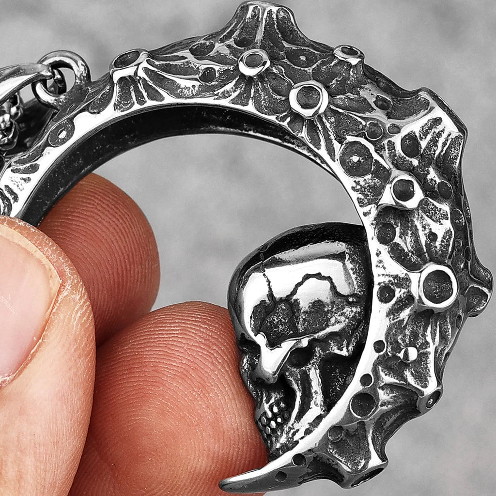 Moon Skull Stainless Steel Men Necklaces Pendants Chain Gothic Punk Unique for Boyfriend Male Jewelry Creativity Gift Wholesale
