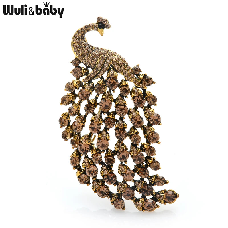 PENDRA Aviary Rhinestone Peacock Brooch