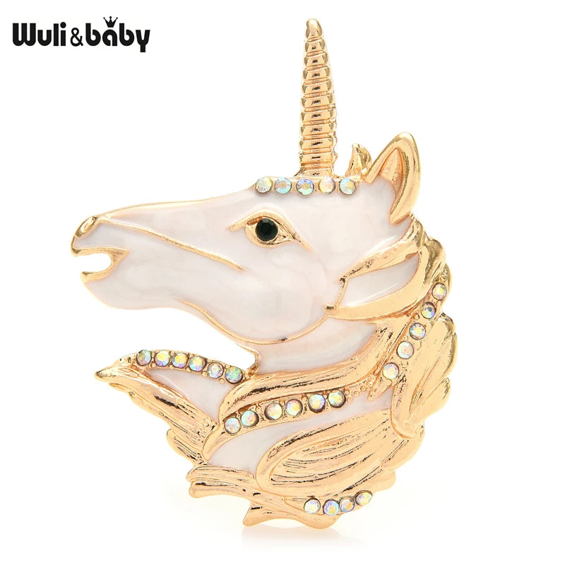 Wuli&baby Enamel Icorn Unicorn Horse Brooches For Women Men 2-color Animal Party Casual Brooch Pins Gifts