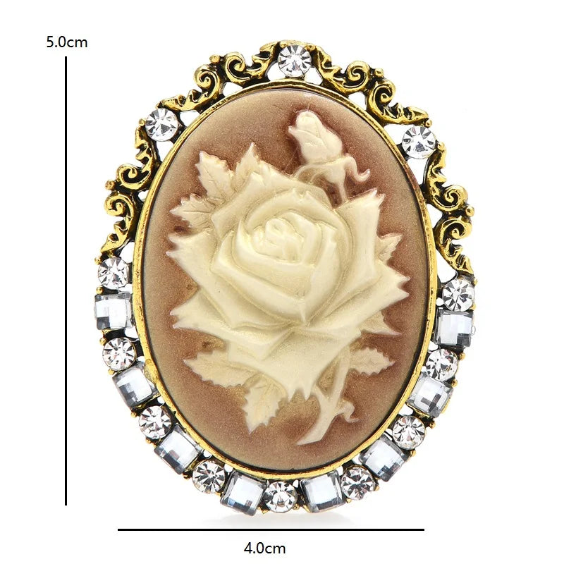 PENDRA Rosavie Vintage Sparkling Rose Flower Brooch