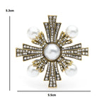 PENDRA Pearl Cross Vintage Rhinestone Brooch