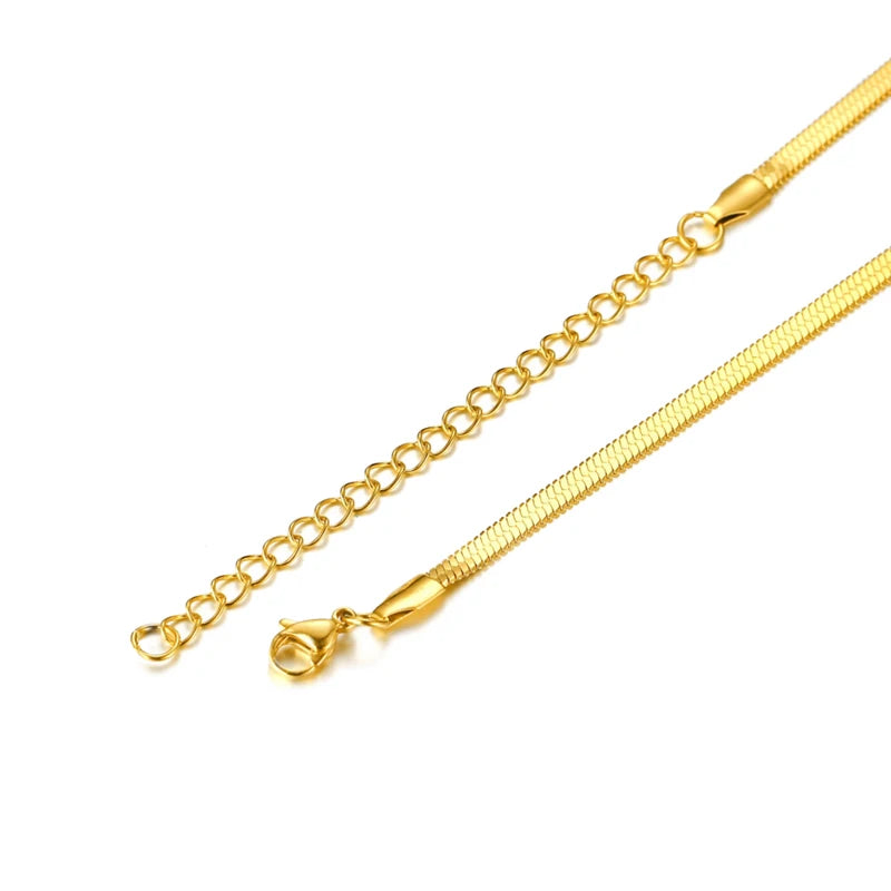 Snake Necklace Men,Gold Color Flat Snakes Chain Necklaces Layering Simple Herringbon Link Choker Men Women Jewelry 38cm - 60cm