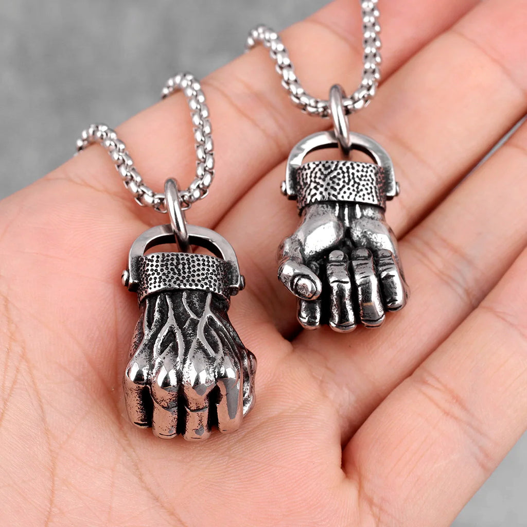 Anger Fist Fitness Long Men Necklaces Pendants Chain Punk for Boyfriend Male Stainless Steel Jewelry Creativity Gift Wholesale