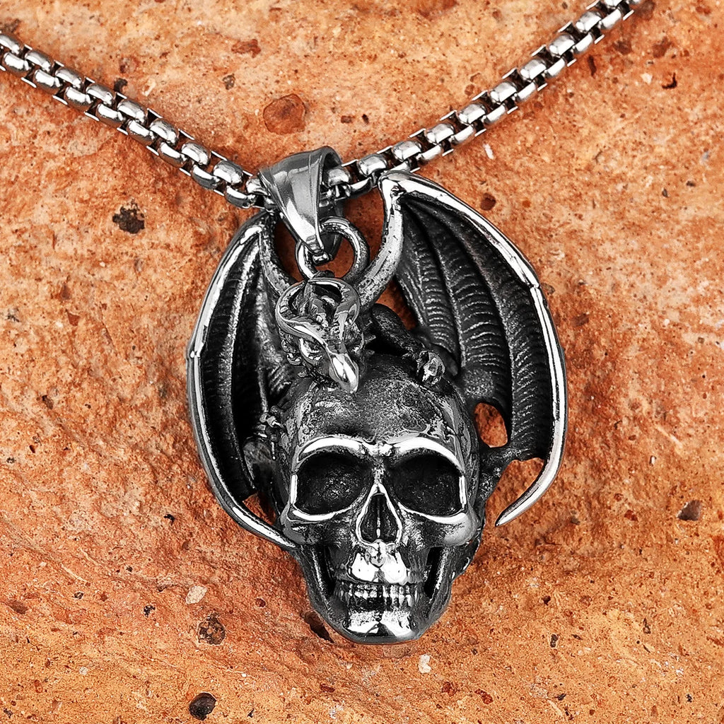 PENDRA Demon Dragon Skull Steel Necklace