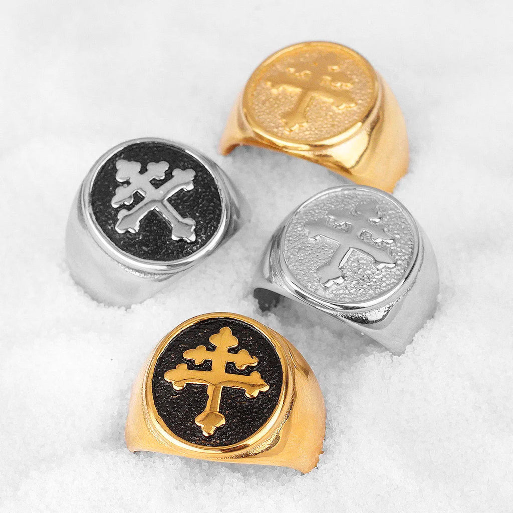 PENDRA Catholic Lorraine Cross Steel Ring