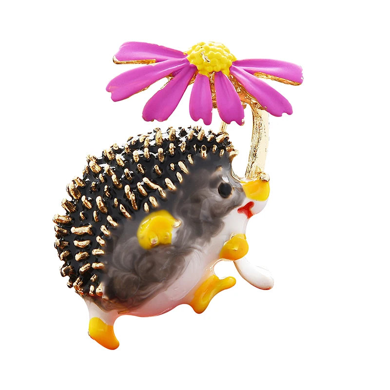 PENDRA Meadow Hedgehog Enamel Animal Brooch