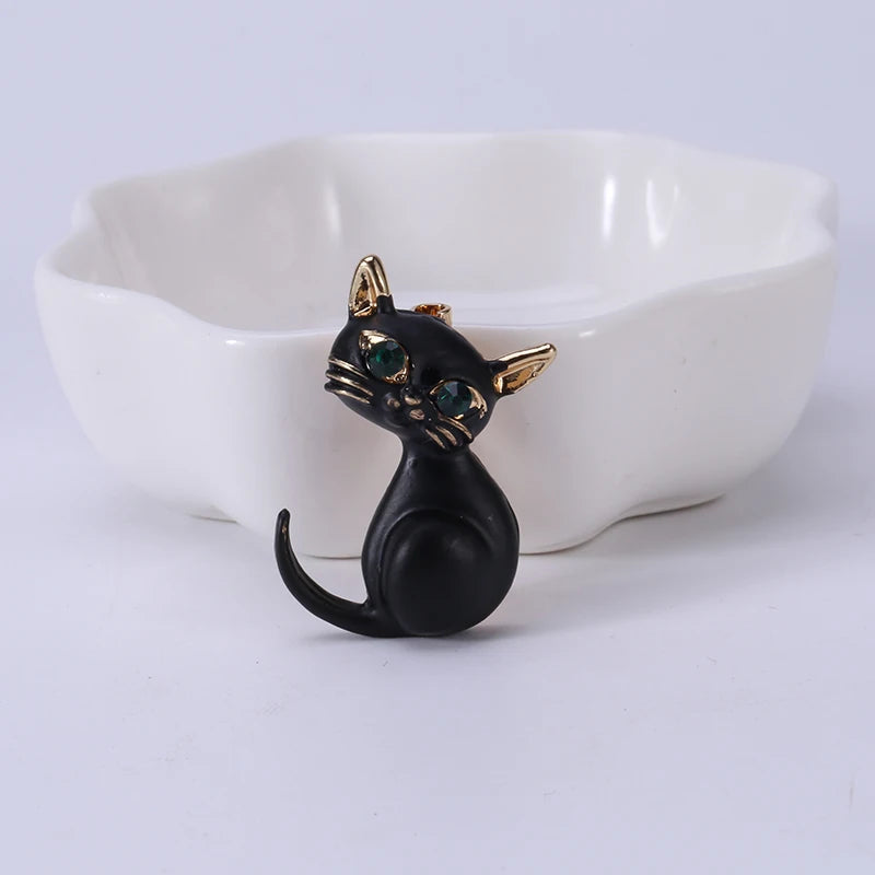 PENDRA Noircat Black Enamel Cat Brooch