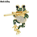 PENDRA Bamboo Flute Frog Rhinestone Brooch