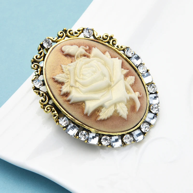 PENDRA Rosavie Vintage Sparkling Rose Flower Brooch