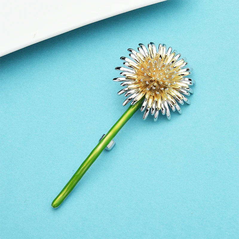 PENDRA Dandelia Green Enamel Dandelion Brooch