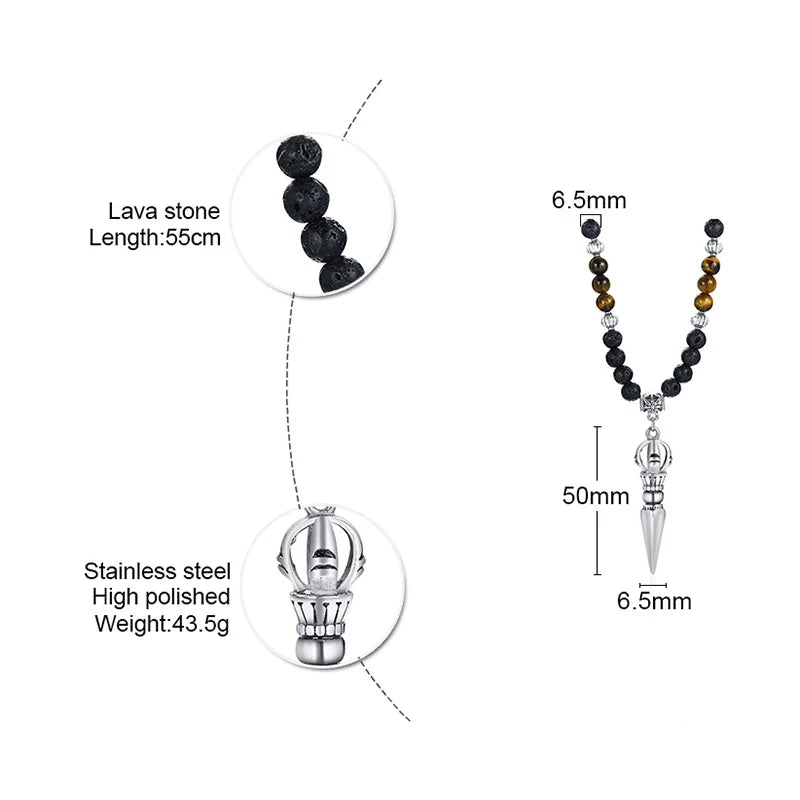 TIBETAN BUDDHIST PHURBA KILAYA THE MAGIC KNIFE WITH TIGER’S EYE LAVA STONE NECKLACE FOR MEN JEWELRY