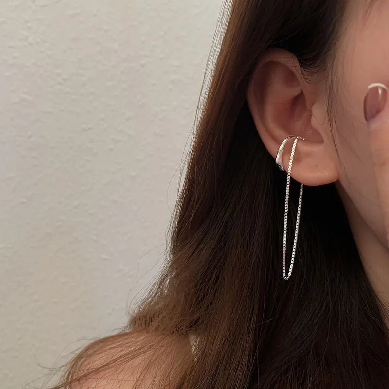 VENTFILLE Silver Color Tassel Ear Clip for Women Asymmetrical Trendy Party Jewelry 925 Stamp Birthday Gifts Dropship Wholesale