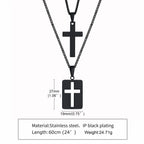Men Necklaces, Cross Cut Out Pendant, Stainless Steel Small Dog Tag Necklace, Christ Religion Jewelry