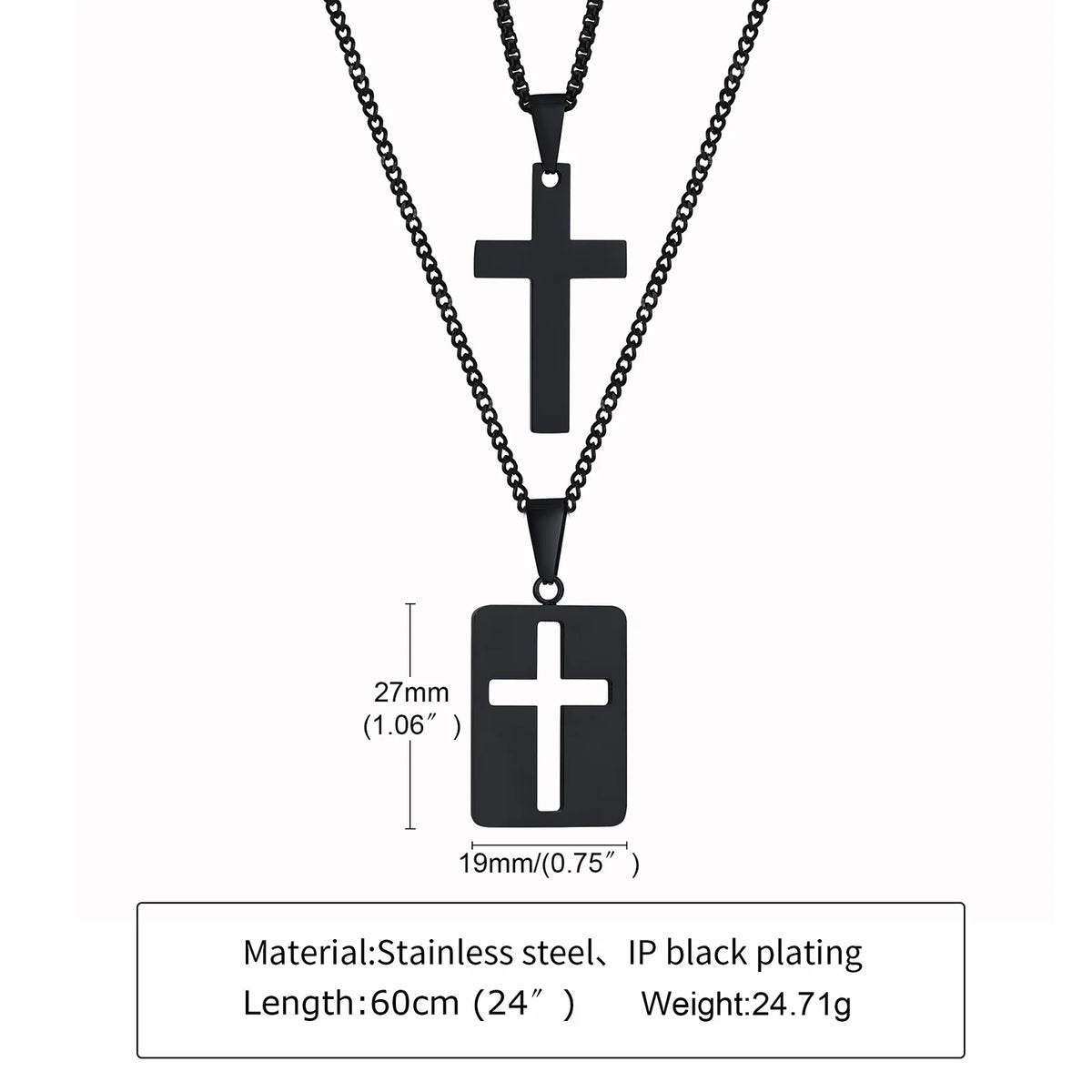 Men Necklaces, Cross Cut Out Pendant, Stainless Steel Small Dog Tag Necklace, Christ Religion Jewelry