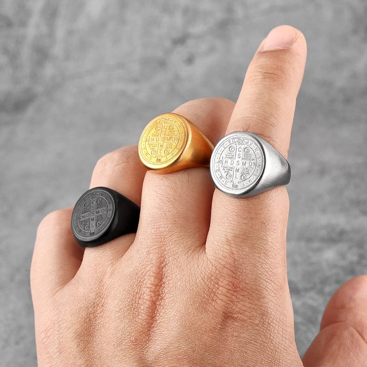 Catholicism Saint Benedict's Exorcism Stainless Steel Mens Rings Hip Hop for Male Boyfriend Jewelry Creativity Gift Wholesale