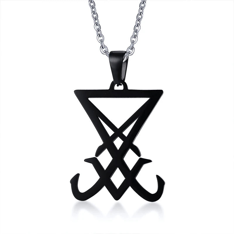 DEMON SIDE OF LUCIFER SATANIC JEWELRY SEAL SIGIL SYMBOL OF CHORONZON PENDANT NECKLACE IN BLACK GOTHIC PAGAN SATAN UNISEX JEWELS