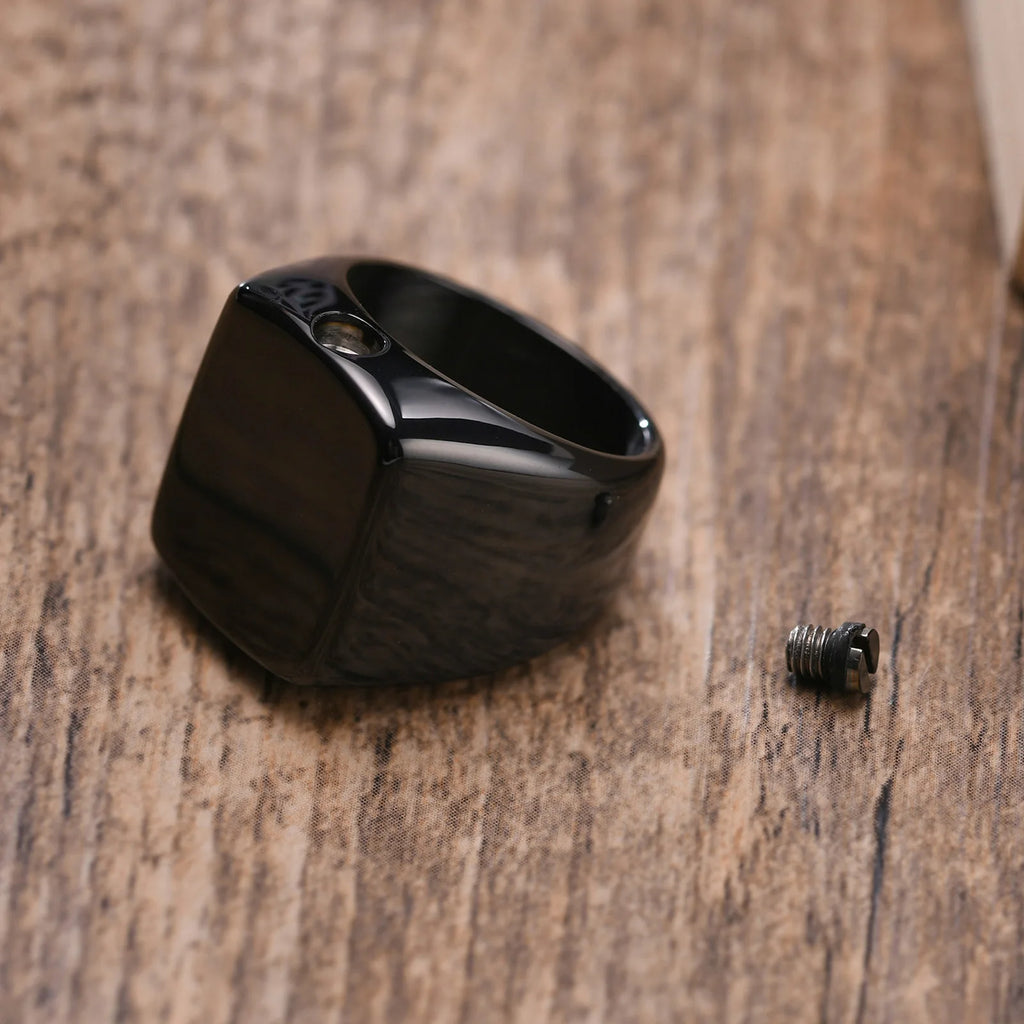 Cremation Ring, Black Urn Signet Rings, Ashes Holder Urn Ring, Keepsake Memorial Jewelry