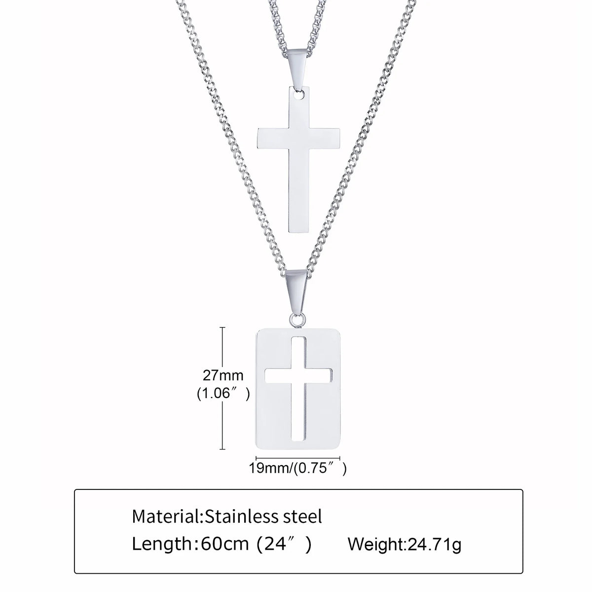 Men Necklaces, Cross Cut Out Pendant, Stainless Steel Small Dog Tag Necklace, Christ Religion Jewelry