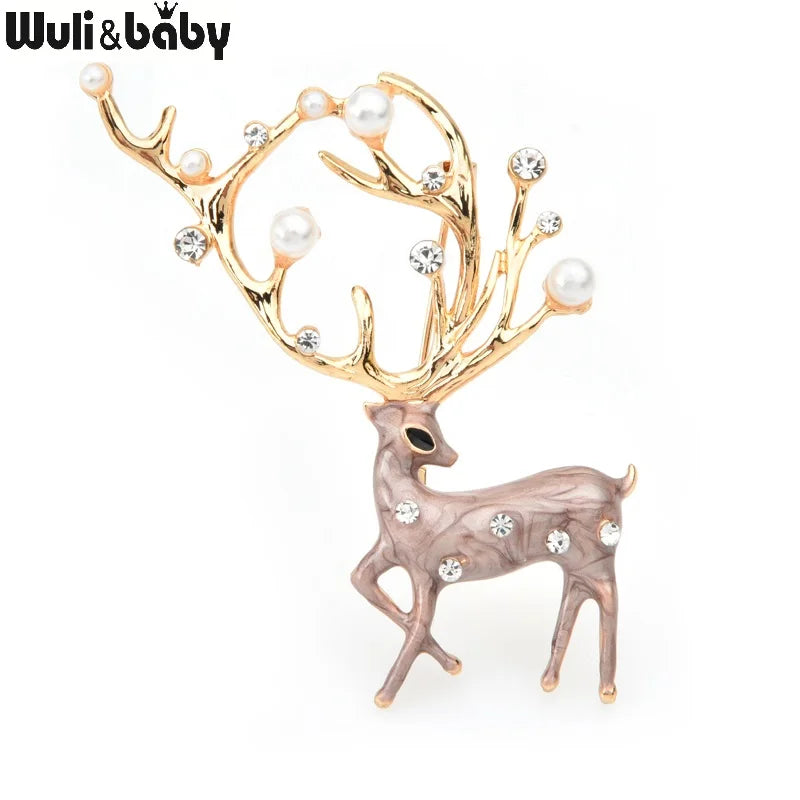 PENDRA Red Brown Enamel Deer Brooch