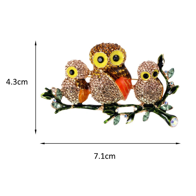 Wuli&baby Rhinestone Family Owls Brooches For Women Fashion Stand Branch Bird Party Office Brooch Pin Gifts