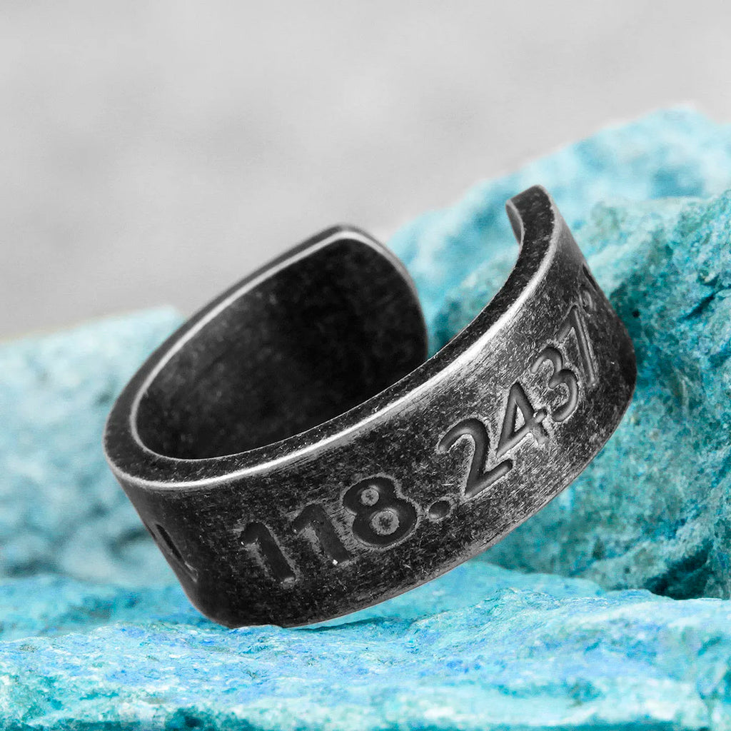 PENDRA Old Latitude Longitude Steel Ring