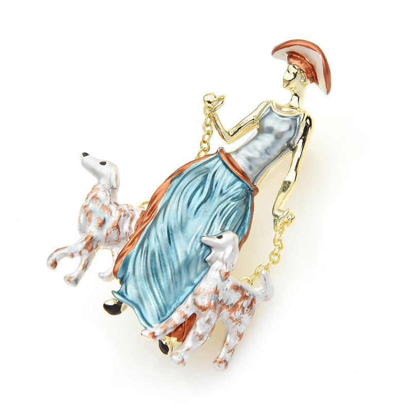 PENDRA Duo Paws 2-Color Enamel Two-Dog Brooch