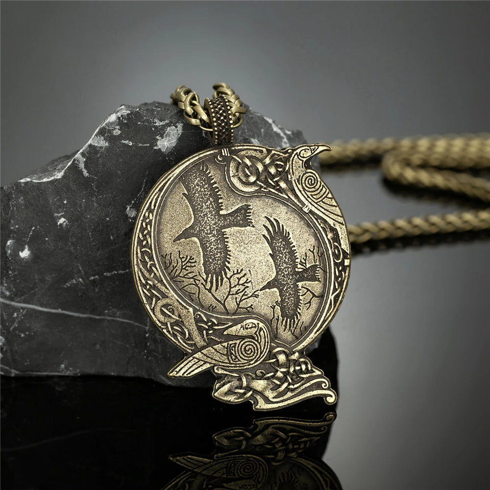 PENDRA Crow Norse Vegvisir Necklace