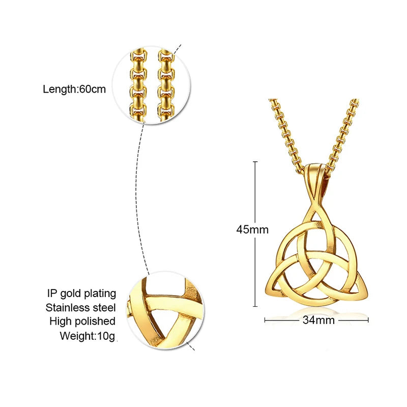 Lucky Triquetra Knot Charm Pendant Necklace Stainless Steel Irish Jewelry for Men Unisex