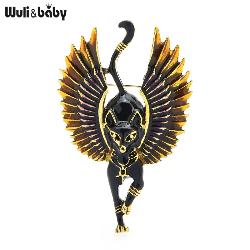 PENDRA Winged Cat Enamel Animal Brooch