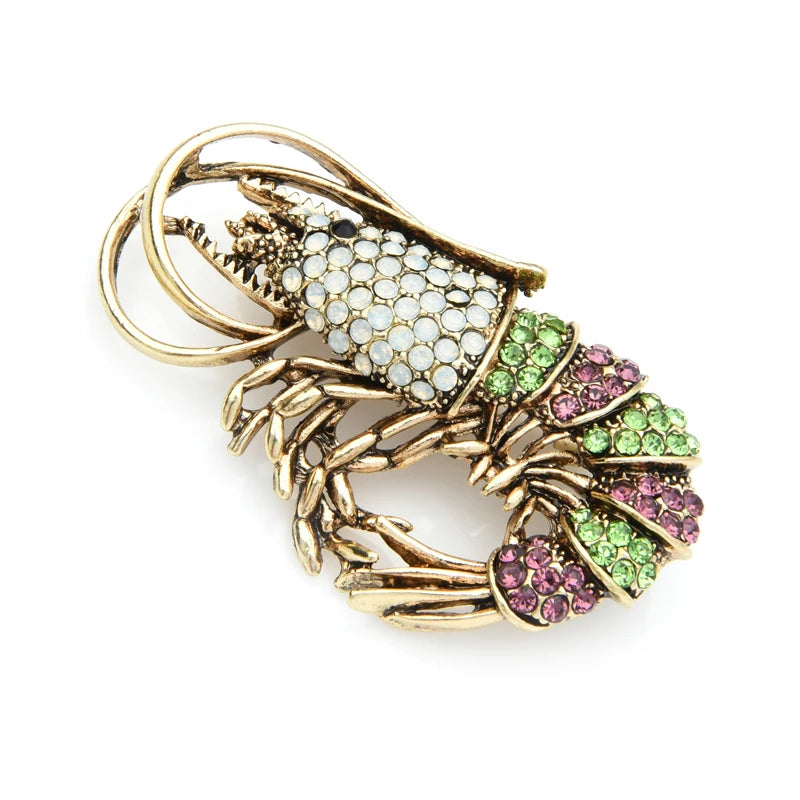 PENDRA Spark Shrimp Rhinestone Animal Brooch