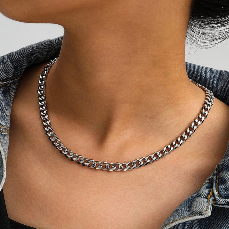 Cuban Link Chain Necklace for Men Women,3 to 7mm Stainless Steel Choker,Basic Jewelry Gift
