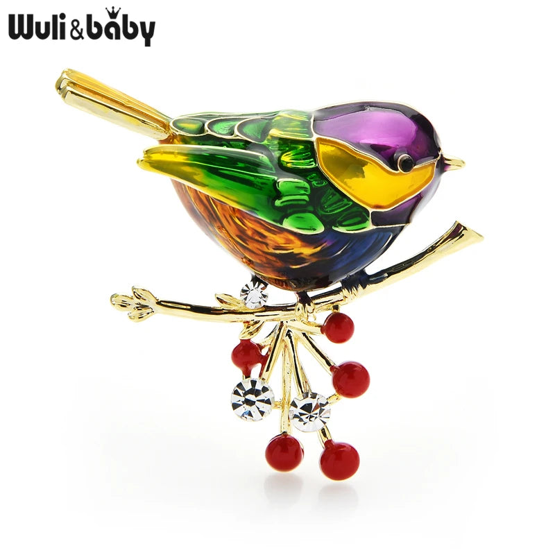 PENDRA Scarlet Bird Multicolor Enamel Brooch