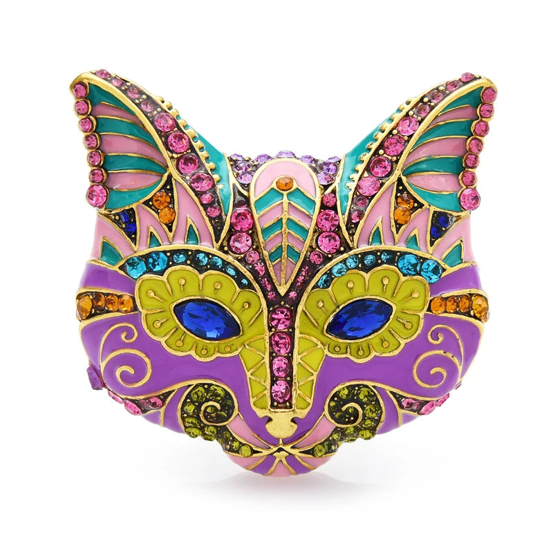 PENDRA Crystal Eye Cat Fox Enamel Brooch